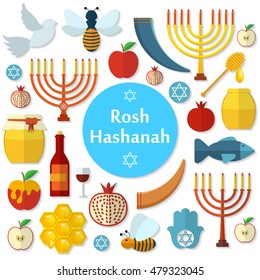 Rosh Hashanah, Shana Tova flat vector icons set.