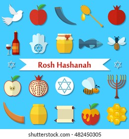 Rosh Hashanah, Shana Tova flat vector icons set.