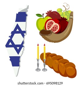 Rosh Hashanah, Shana Tova flat vector icons set. Isolated on white background. vector illustration