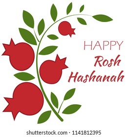 Rosh Hashanah, Shana Tova or Jewish New year cartoon flat vector icons pomegranate background.Traditional symbols of Jewish new year holiday Rosh Hashanah