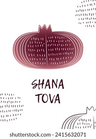 Rosh Hashanah, Shana Tova. the Jewish New Year. A stylized pomegranate in the form of an open book. Holiday poster, postcard, invitation, greeting. Vector of a simple line, gradient.