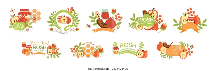 Rosh Hashanah Symbol and Object Composition Vector Set