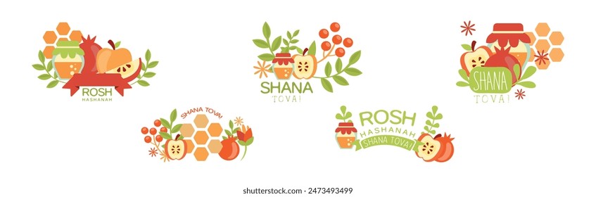 Rosh Hashanah Symbol and Object Composition Vector Set