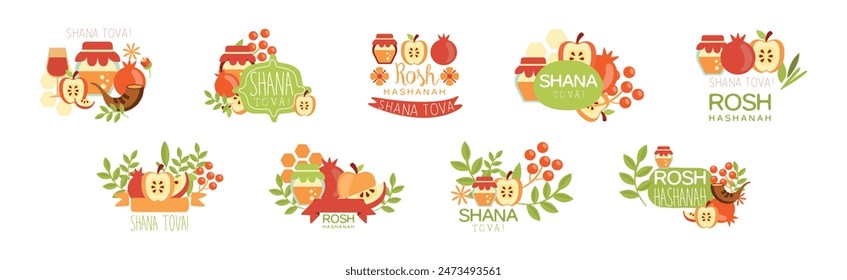 Rosh Hashanah Symbol and Object Composition Vector Set