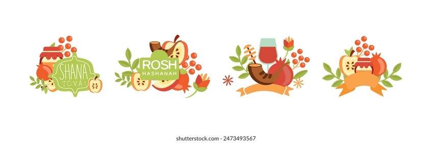 Rosh Hashanah Symbol and Object Composition Vector Set