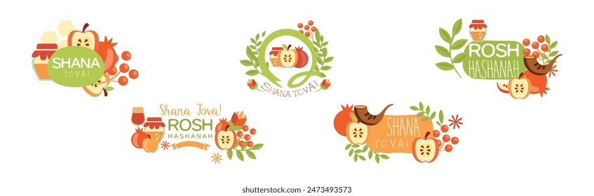 Rosh Hashanah Symbol and Object Composition Vector Set