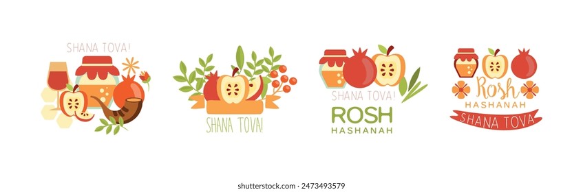 Rosh Hashanah Symbol and Object Composition Vector Set