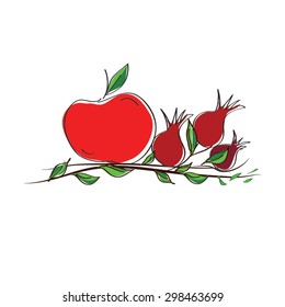 rosh hashanah vector concept - apple and pomegranates
