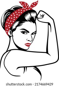 Rosie The Riveter Vector Illustration - International Women`s Day Vector, Yes We Can Vector Isolated On White Background 