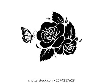 Ross Flowers vector art illustration.   roses isolated on white transparent background. a Ros vetch leaves vector silhouette artwork illustration