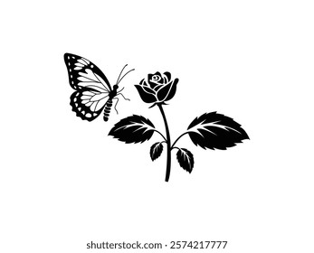 Ross Flowers vector art illustration.   roses isolated on white transparent background. a Ros vetch leaves vector silhouette artwork illustration