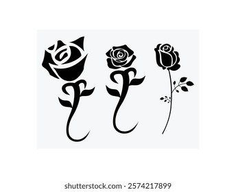 Ross Flowers vector art illustration.   roses isolated on white transparent background. a Ros vetch leaves vector silhouette artwork illustration