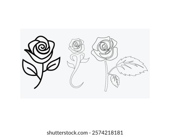 Ross Flowers vector art illustration.   roses isolated on white transparent background. a Ros vetch leaves vector silhouette artwork illustration.