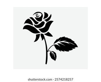 Ross Flowers vector art illustration.   roses isolated on white transparent background. a Ros vetch leaves vector silhouette artwork illustration.