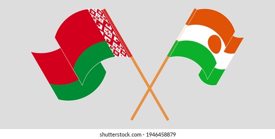 banderas de Bielorrusia y Níger, en la cuerda floja y ondeando