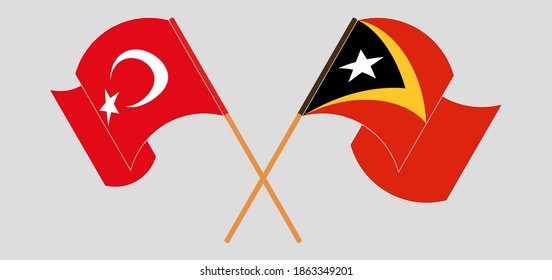 rossed and waving flags of Turkey and East Timor