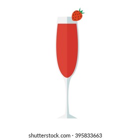 Rossini cocktail icon. Flat design. Strawberry cocktail in a glass.