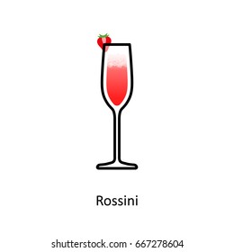 Rossini cocktail icon in flat style. Vector illustration