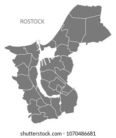 Rostock city map with boroughs grey illustration silhouette shape