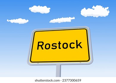 Rostock city sign in Germany. City name welcome road sign vector illustration.