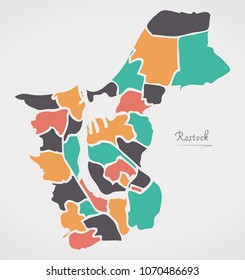 Rostock Map with boroughs and modern round shapes