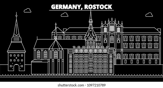 Rostock silhouette skyline. Germany - Rostock vector city, german linear architecture, buildings. Rostock travel illustration, outline landmarks. Germany flat icons, german line banner