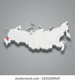 Rostov region highlighted in red on a grey Russia 3d map