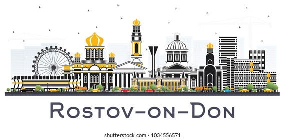 Rostov-on-Don Russia City Skyline with Color Buildings Isolated on White. Vector Illustration. Business Travel and Tourism Concept with Modern Architecture. Rostov-on-Don Cityscape with Landmarks.