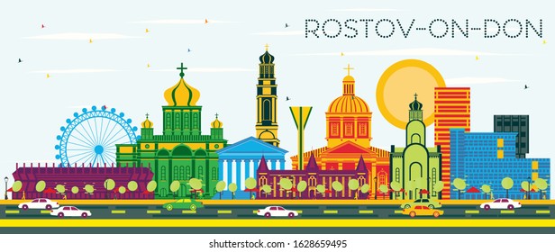 Rostov-on-Don Russia City Skyline with Color Buildings and Blue Sky. Vector Illustration. Business Travel and Tourism Concept with Modern Architecture. Rostov-on-Don Cityscape with Landmarks.