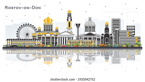 Rostov-on-Don Russia City Skyline with Color Buildings and Reflections Isolated on White. Vector Illustration. Business Travel and Tourism Concept with Modern Architecture. Rostov-on-Don Cityscape.
