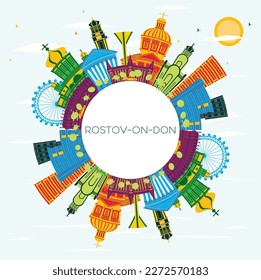 Rostov-on-Don Russia City Skyline with Color Buildings, Blue Sky and Copy Space. Vector Illustration. Travel and Tourism Concept with Modern Architecture. Rostov-on-Don Cityscape with Landmarks.