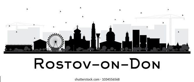 Rostov-on-Don Russia City Skyline Silhouette with Black Buildings Isolated on White. Vector Illustration. Travel and Tourism Concept with Modern Architecture. Rostov-on-Don Cityscape with Landmarks.