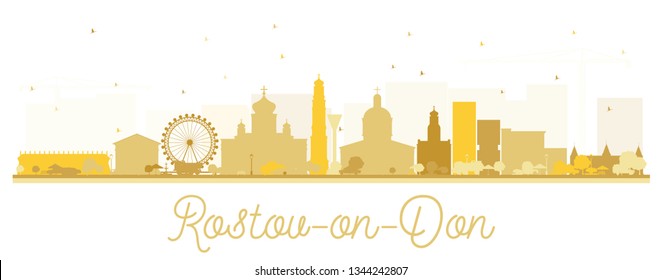 Rostov-on-Don Russia City Skyline Silhouette with Golden Buildings Isolated on White. Vector Illustration. Tourism Concept with Modern Architecture. Rostov-on-Don Cityscape with Landmarks. 