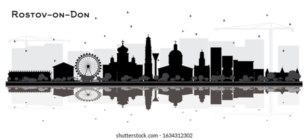 Rostov-on-Don Russia City Skyline Silhouette with Black Buildings and Reflections Isolated on White. Vector Illustration. Travel and Tourism Concept with Modern Architecture. Rostov-on-Don Cityscape.