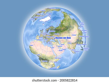 Rostov-on-Don-Russia is shown on vector globe map. The map shows Rostov-on-Don-Russia 's location in the world.