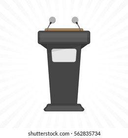 Rostrum, podium, tribune with microphones isolated in light background. Vector concept public speaking and business conference. EPS 10.