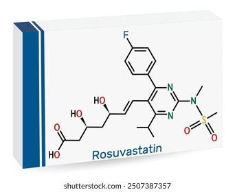 Rosuvastatin molecule. Statin, lipid-lowering drug. Sheet of paper in a cage.  Vector illustration