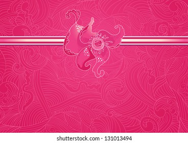Rosy card background with flower and elegance waves. CMYK colored to best print.