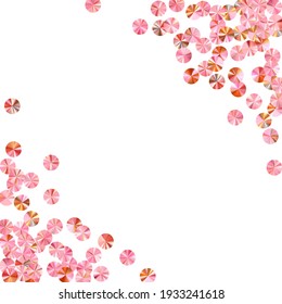 Rosy gold paillettes confetti placer vector composition. Rhythmic gymnastics dress sequins background. Circle glossy bead elements party glitter. Theater costume paillettes.