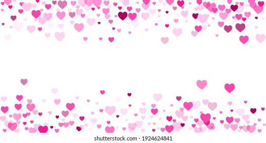 Rosy heart confetti vector. Wedding decor. Holiday beautiful hearts falling wallpaper. Valentine's Day card background.