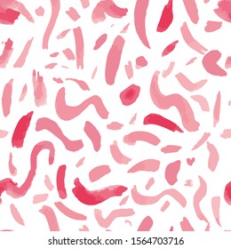 Rosy pink and coral squiggles and splatters vector seamless pattern. Editable and separable 
