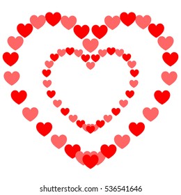 Rosy and red hearts in heart painted on the  path hearts. Vector eps 10 