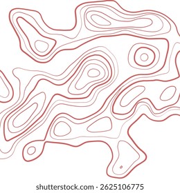 linhas de contorno abstrato vermelho-rosado e branco com estilo de mapa topográfico. Perfeito para fundos, papéis de parede ou projetos com temas geográficos.