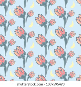 rosy tulips seamless repeat pattern