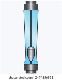 A rotameter is a device used to measure the flow rate of a fluid in a closed tube. It consists of a tapered tube and a float, which rises and falls in proportion to the fluid flow rate. 