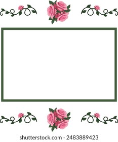 Rotary angle horizontal frame. curlicues with leaves and pink roses