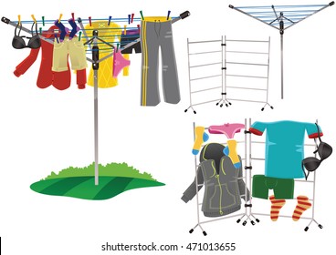 Rotary clothes drier and clothes horse.