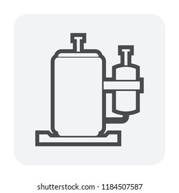 Rotary compressor vector icon. Equipment machine with motor, pump for refrigerant and gas compression in condenser unit of ductless mini split system for heating, ventilation and air conditioning HVAC