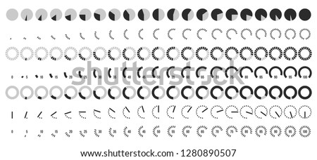 Rotary control knob. Loading animation, GUI circle preloader and digital regulator knobs. Buffering animations, progress bar icons and volume value controls buttons vector set