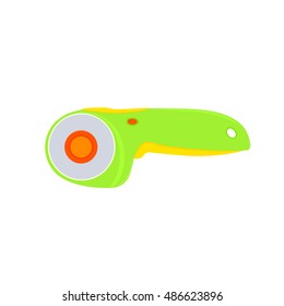 Rotary cutter for patchwork and quilting. Rotary cutter for fabric. Vector object - circular cutter, cutter for patchwork, knife for fabric and paper.